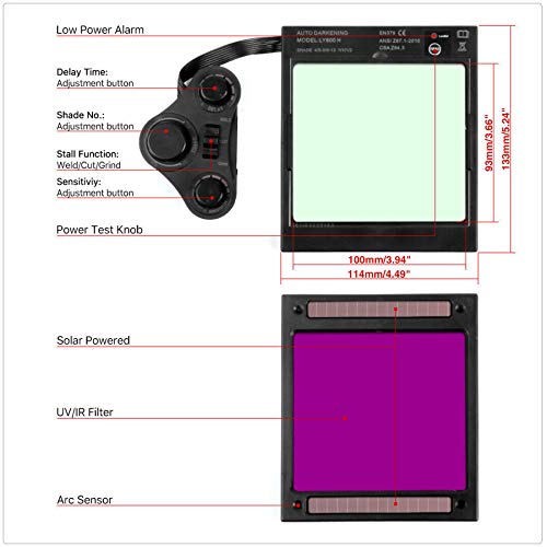 Large Viewing Screen Solar Powered Auto Darkening Welding Helmet, ...