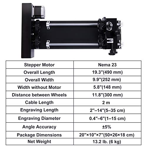 OMTech 4-Wheel Rotary Cutter and Engraver Attachment with Nema 23 ...
