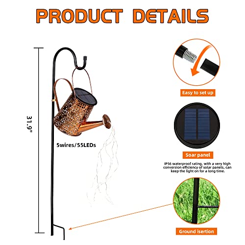 Otdair Solar Watering Can with Lights, Outdoor Garden Decor Waterp...