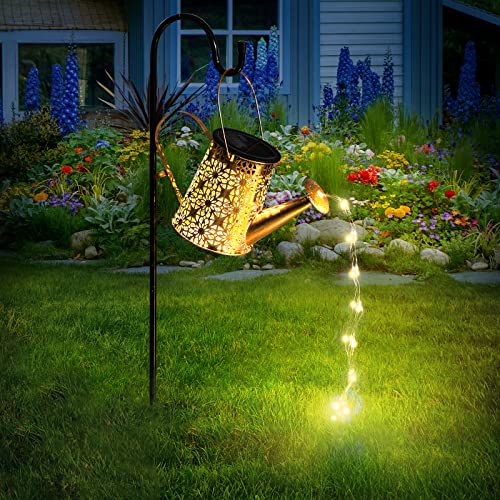 Otdair Solar Watering Can with Lights, Outdoor Garden Decor Waterp...