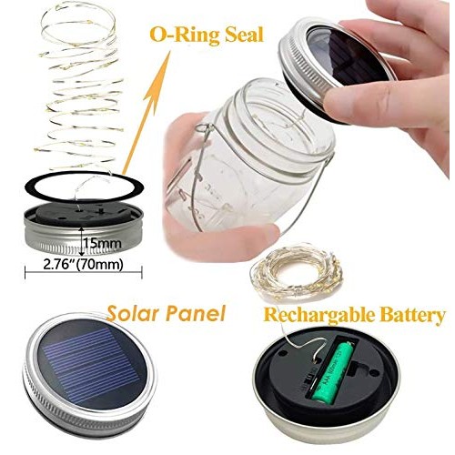 Hanging Mason Jar String Lights Lids,4 Pack 30 LED Bulbs Solar Lig...
