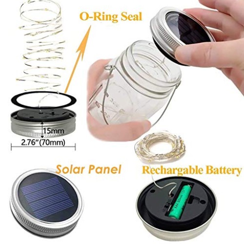 Hanging Mason Jar String Lights Lids,4 Pack 30 LED Bulbs Solar Lig...