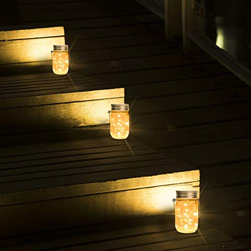 Hanging Mason Jar String Lights Lids,4 Pack 30 LED Bulbs Solar Lig...