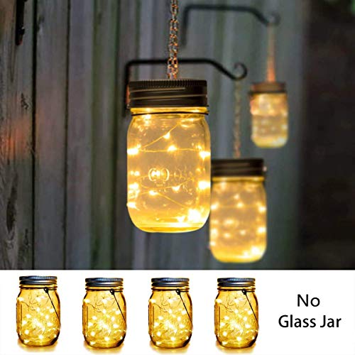 Hanging Mason Jar String Lights Lids,4 Pack 30 LED Bulbs Solar Lig...