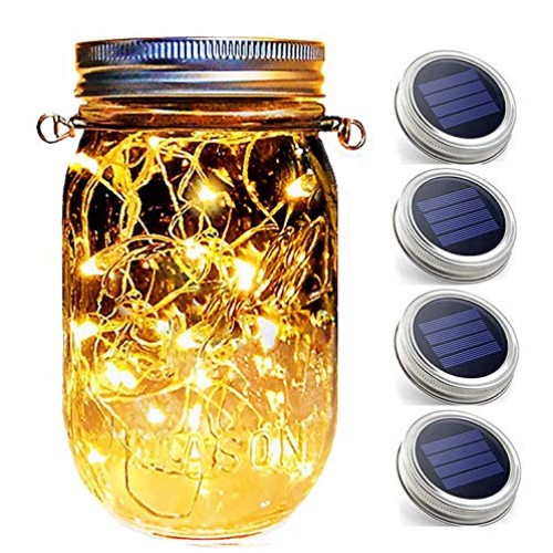 Hanging Mason Jar String Lights Lids,4 Pack 30 LED Bulbs Solar Lig...