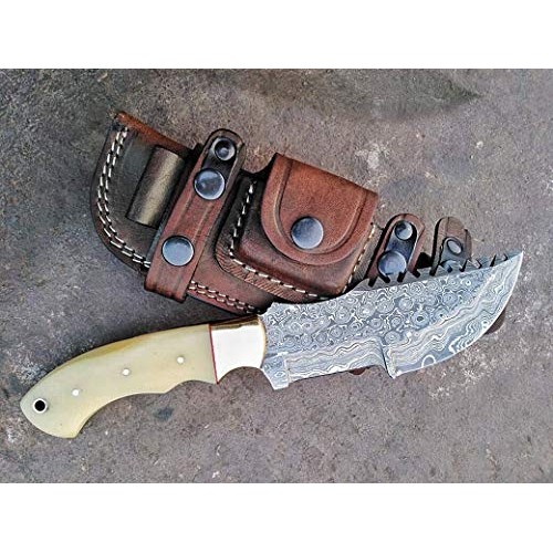 Ottoza Custom Handmade Damascus Tracker Knife with Bone Handle - S...