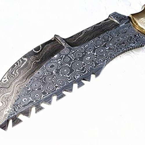 Ottoza Custom Handmade Damascus Tracker Knife with Bone Handle - S...