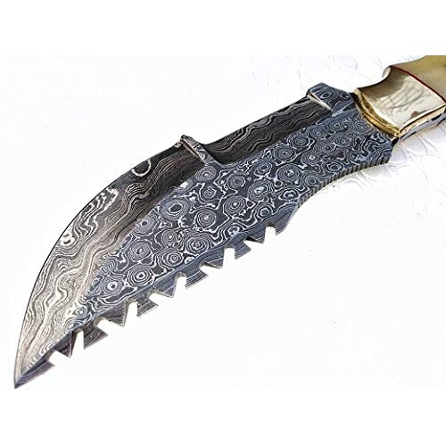 Ottoza Custom Handmade Damascus Tracker Knife with Bone Handle - S...