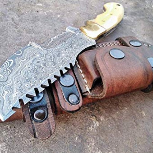 Ottoza Custom Handmade Damascus Tracker Knife with Bone Handle - S...