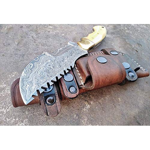 Ottoza Custom Handmade Damascus Tracker Knife with Bone Handle - S...