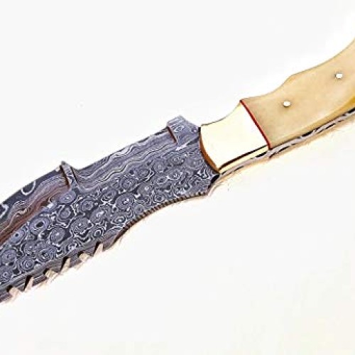 Ottoza Custom Handmade Damascus Tracker Knife with Bone Handle - S...