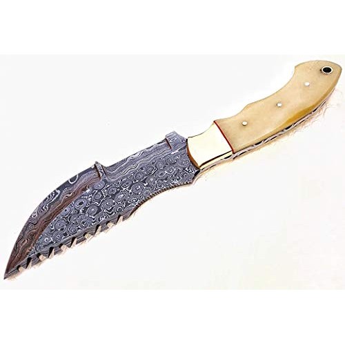Ottoza Custom Handmade Damascus Tracker Knife with Bone Handle - S...