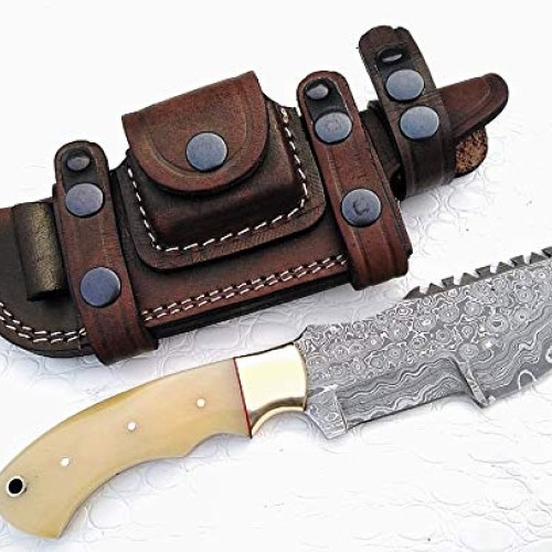 Ottoza Custom Handmade Damascus Tracker Knife with Bone Handle - S...