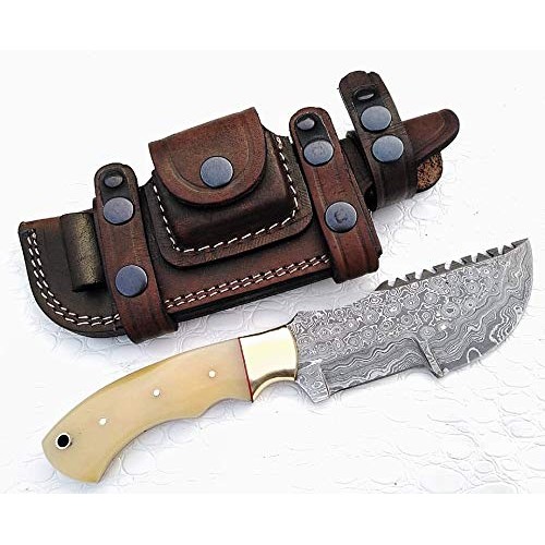 Ottoza Custom Handmade Damascus Tracker Knife with Bone Handle - S...