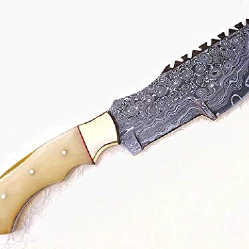 Ottoza Custom Handmade Damascus Tracker Knife with Bone Handle - S...