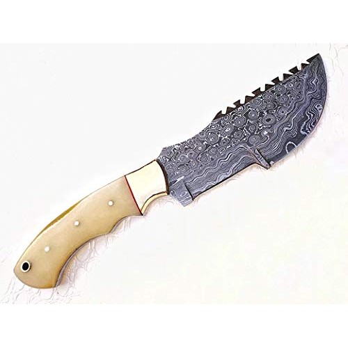 Ottoza Custom Handmade Damascus Tracker Knife with Bone Handle - S...