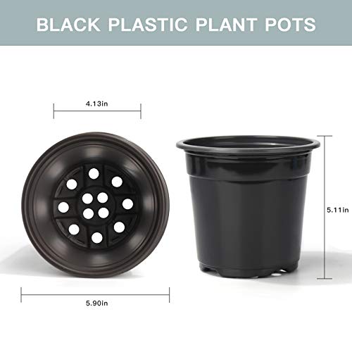 Oubest Plastic Black Plant Nursery Pots 6 50 pcs 0.5 Gallon for F...