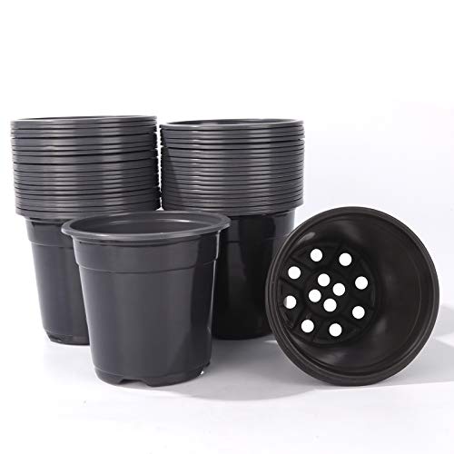 Oubest Plastic Black Plant Nursery Pots 6 50 pcs 0.5 Gallon for F...