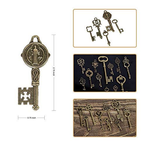 165 PCS Vintage Skeleton Keys Charms, Antique Style Bronze Brass V...