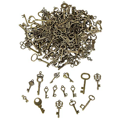 165 PCS Vintage Skeleton Keys Charms, Antique Style Bronze Brass V...