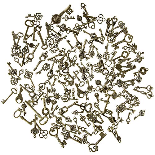 165 PCS Vintage Skeleton Keys Charms, Antique Style Bronze Brass V...