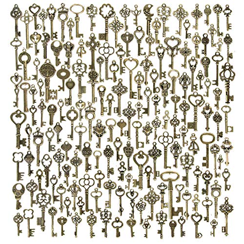 165 PCS Vintage Skeleton Keys Charms, Antique Style Bronze Brass V...