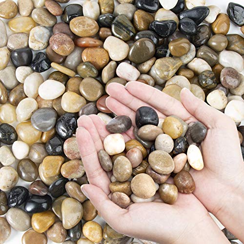 OUPENG Pebbles Polished Gravel, Natural Polished Mixed Color Stone...