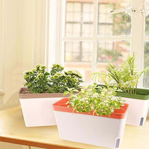 OurWarm 10.5 Inch Self Watering Plant Pots, Rectangular Windowsill...