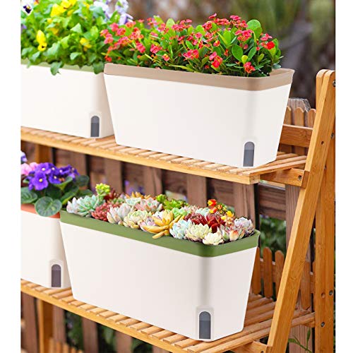 OurWarm 10.5 Inch Self Watering Plant Pots, Rectangular Windowsill...