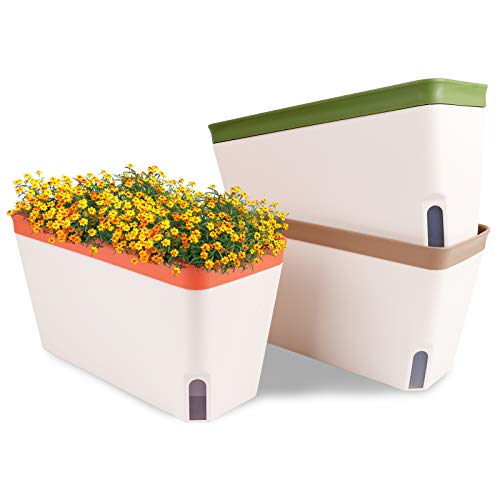 OurWarm 10.5 Inch Self Watering Plant Pots, Rectangular Windowsill...