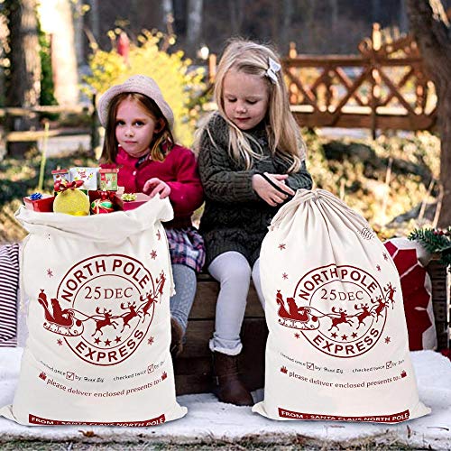 OurWarm 2pcs Large Santa Sacks, Bags, Canvas Blank Storage Bags wi...