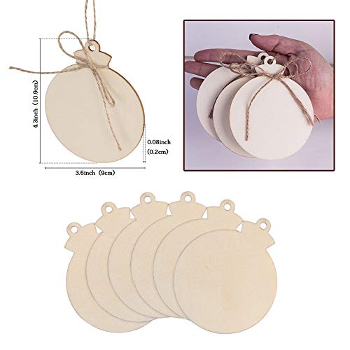 OurWarm 50pcs Round Wooden Ornaments Unfinished with Hole, 4 Pred...