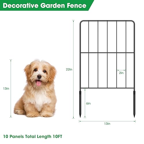 OUSHENG Decorative Garden Fence Fencing 10 Panels, 10ft L x 22in...