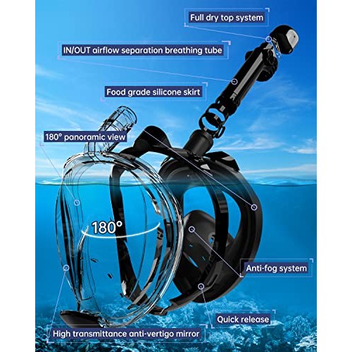 OUSPT Full Face Snorkel Mask, Snorkeling Mask with Detachable Came...
