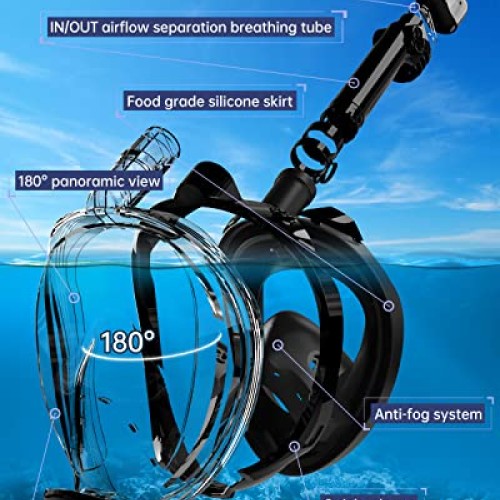 OUSPT Full Face Snorkel Mask, Snorkeling Mask with Detachable Came...