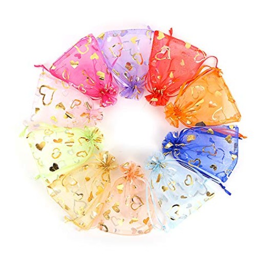 Outdoorfly 100PCS Organza Bag 4x6 with Drawstring Mesh Jewelry Gif...