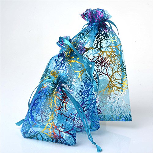 Outdoorfly 50PCS Organza Jewelry Gift Bag 4x6 Inches Blue Corallin...