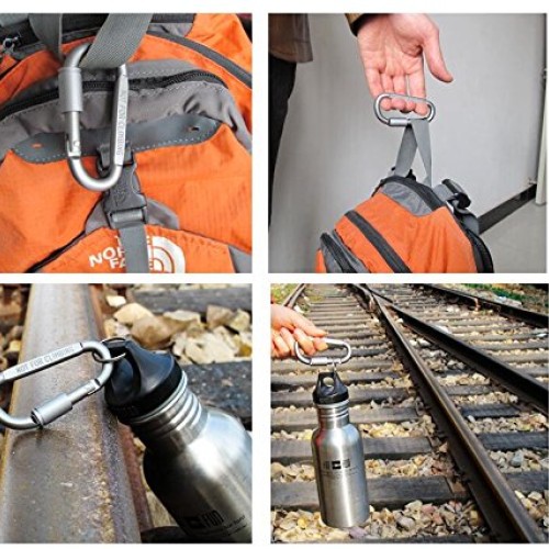 Outmate 6 pcs Aluminum D-Ring Locking Carabiner Light but Strong