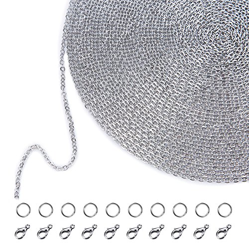 Outus 33 Feet Stainless Steel DIY Link Chain Necklaces with 20 Lob...