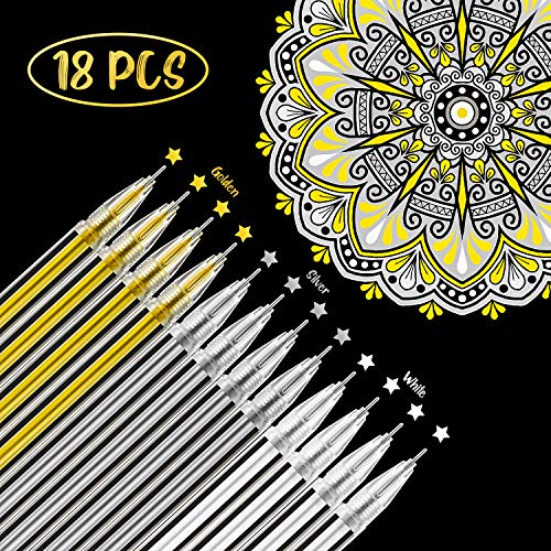 18 Pieces White Gold Silver Gel Ink Pens Highlight Drawing Art Des...