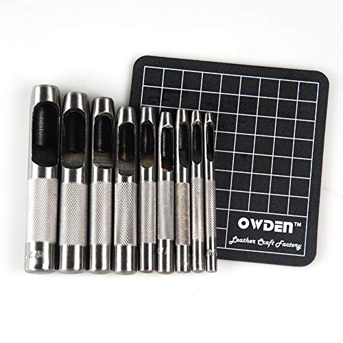 Owden 9 pieces hollow punch set 1/8-1/2 with a free cutting ma...