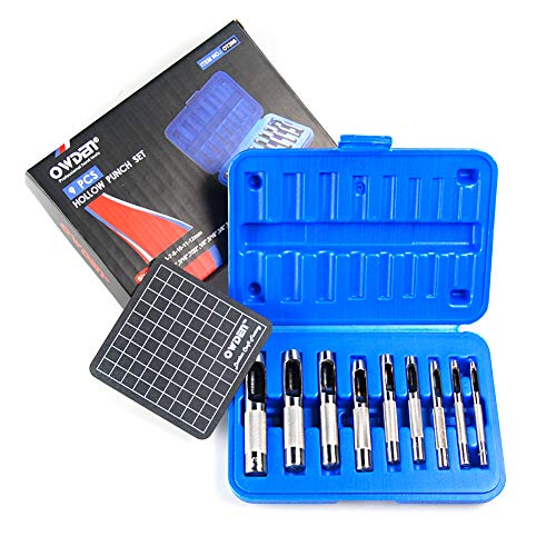 Owden 9 pieces hollow punch set 1/8-1/2 with a free cutting ma...