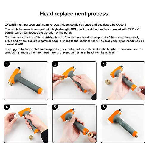OWDEN 3 in 1 Metal Stamping Hammer, Steel Head,Brass He...