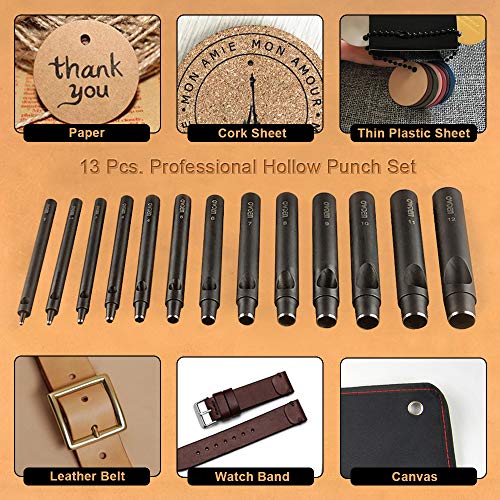 OWDEN Professional 13 Pcs Leather Hole Punch Set Slim Style 1.0-...