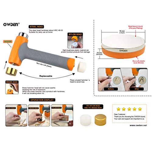 OWDEN Professional Jewelry Metal Stamps Hammer with 2 Replace Hamm...