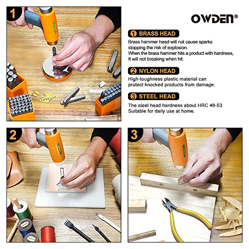 OWDEN Professional Jewelry Metal Stamps Hammer with 2 Replace Hamm...