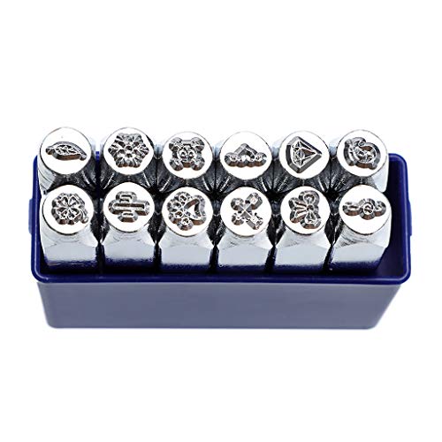 OwnMy 12 Pcs 6mm 1/4 Metal Stamp Jewelry Stamps with Box, Metal S...