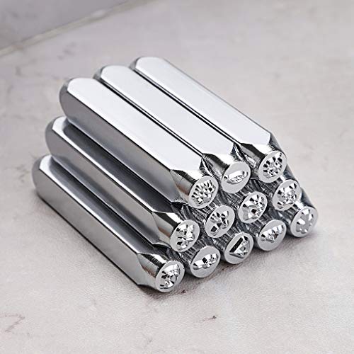 OwnMy 12 Pcs 6mm 1/4 Metal Stamp Jewelry Stamps with Box, Metal S...