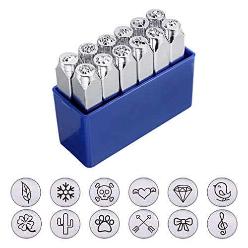 OwnMy 12 Pcs 6mm 1/4 Metal Stamp Jewelry Stamps with Box, Metal S...