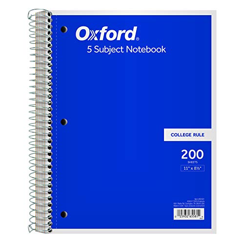 Oxford 5-Subject Notebook, 8-1/2 x 11, College Rule, 200 Sheets,...